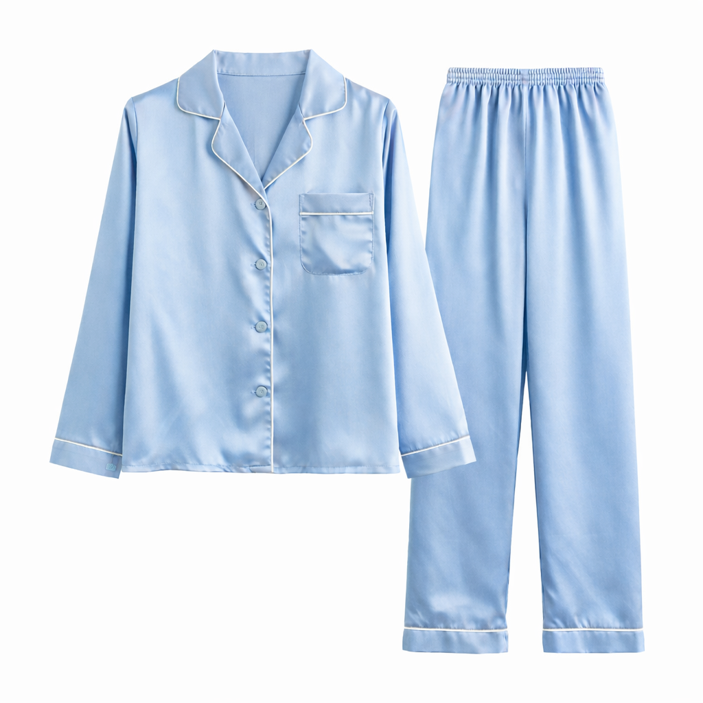 Sky Blue Silk Pajama Set