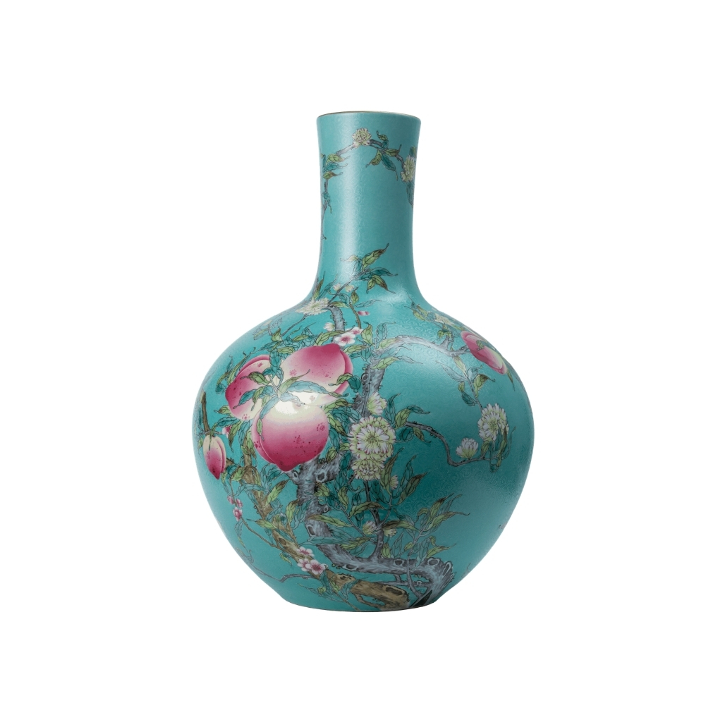 Teal Peach Blossom Vase