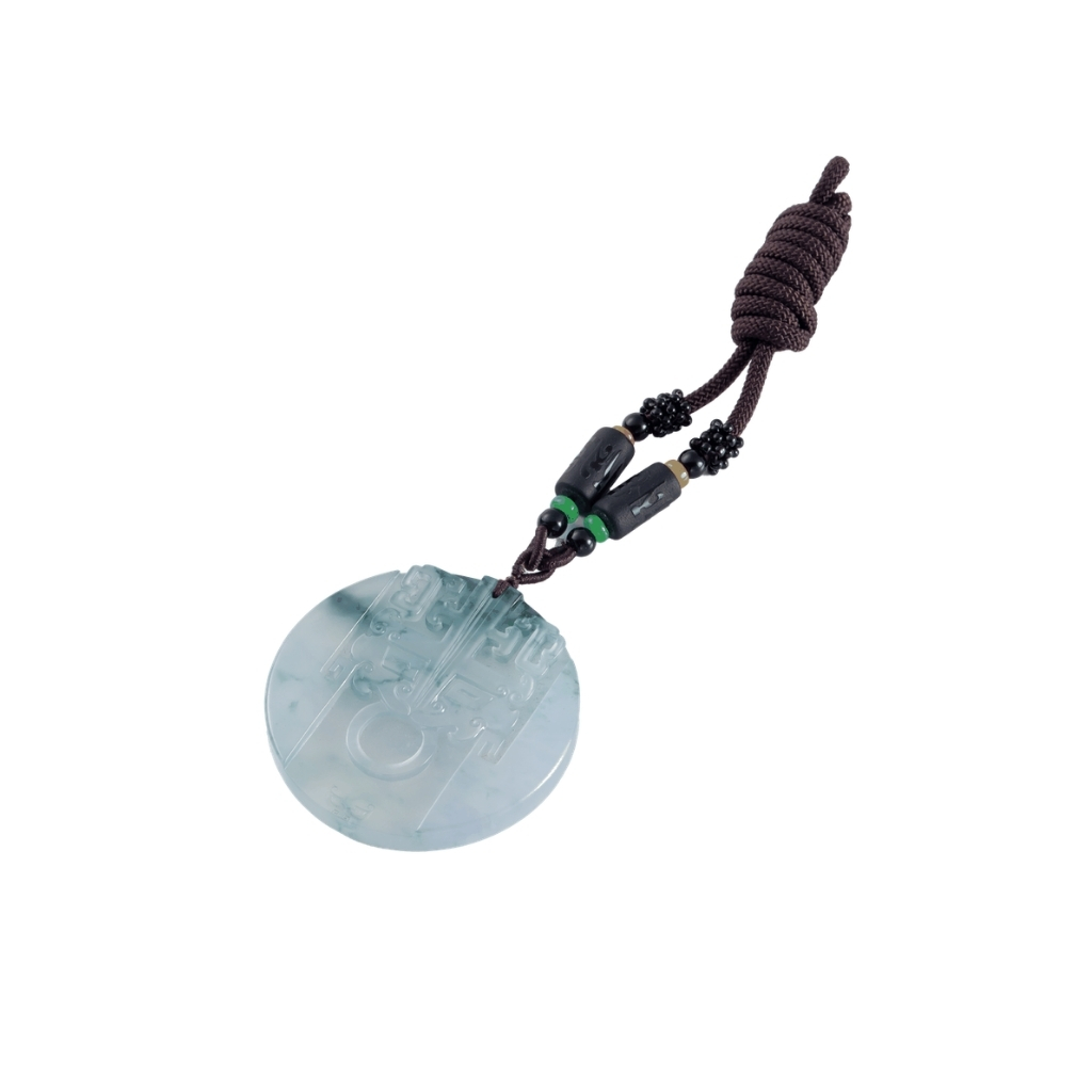 Bangle material Icy Jade JiaoTu Pendant  with Blue Floating flower