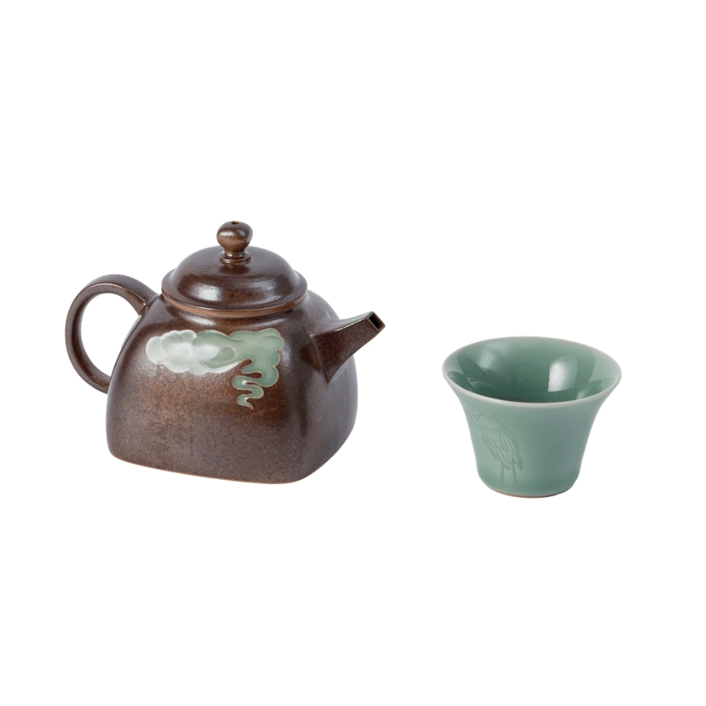 Rustic Glaze Teapot & Celadon Cup Set